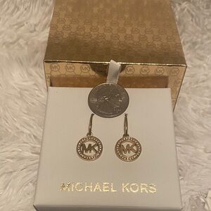 Michael Kors Gold-Tone MK Circle Earrings